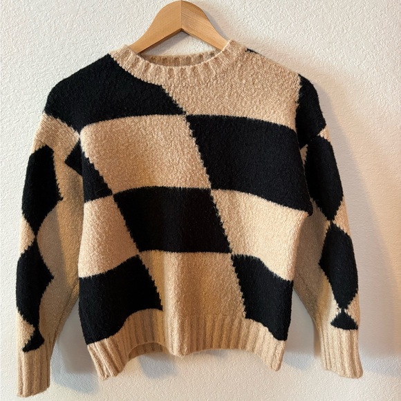 Lush Sweaters - Lush Black and Tan Checkered Women's Sweater